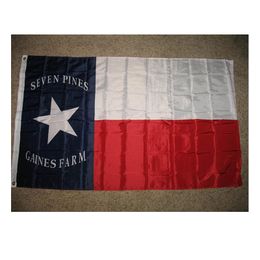 Texas Hoods Brigade Seven Pines Gaines Farm 3x5 Flag 150x90cm 100% Polyester 100D UV-bestendig Indoor Outdoor Digital Printing with 2 Messing Grommets