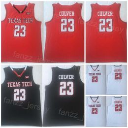 Texas Tech Star College Basketball 23 Jarrett Culver Jerseys Men University Shirt All gestikte teamkleur Zwart wit rood voor sportfans Adempure Pure katoen NCAA