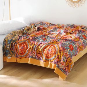 Textiel Stad Gekleurd Katoen Europ Stijl Tangka Handdoekdeken Bloemenpatroon Zomer Airconditioner Zacht Dutje Dubbel Quilt 240325