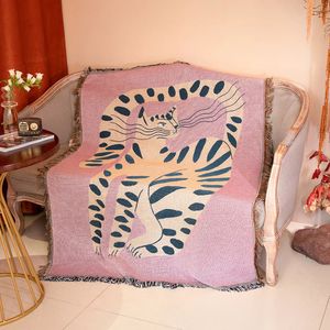 Textile City Ins Pink Girl Cat Pattern Throw Blanket Decorar el hogar Tapiz Sofá Cubierta Camping al aire libre Picnic Mat 130x160cm 240326