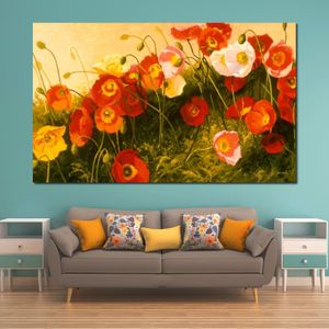 Getextureerde canvas kunst bloemen klaprozen in viering handgemaakte abstracte olieverfschilderijen eigentijds muur decor