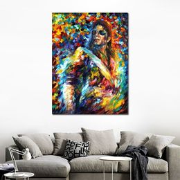 Getextureerde Handgemaakte Portret Olieverfschilderij Abstracte Canvas Kunst Michael Jackson Modern Office Studio Decor