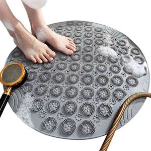 Textured Surface Round Shower Mat Anti-Slip Bath Mats with Drain Hole Massage Round in Middle for Shower Stall,Bathroom Floor 210622