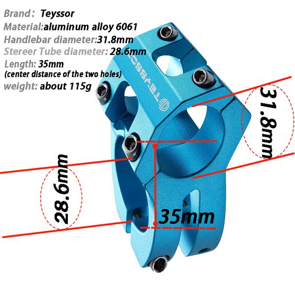 Teyssor 31,8 tige 35 mm tige de vélo de vélo de montagne tige de guidon court pour vélo de route