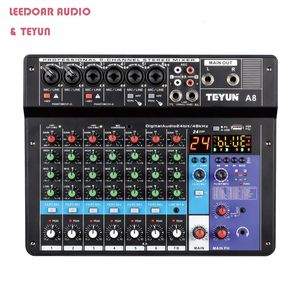 TEYUN 8 6 Mesa de mezclas de sonido para DJ de 4 canales 24 Mezclador de audio con efecto DSP Bluetooth PC USB Play Recording 48V Contoller Console 240110