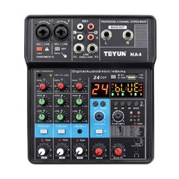 TEYUN NA4 4 Kanaals Bluetooth Mini Audio Mixer Geluidskaart DJ 16 Digitale Effecten Ruisonderdrukking Console USB Record voor Zingen 240110
