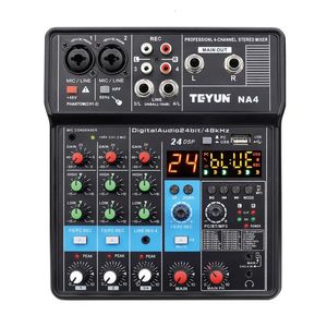 TEYUN NA4 Mini mezclador de audio Bluetooth de 4 canales Tarjeta de sonido DJ 16 Efectos digitales Consola de reducción de ruido Grabación USB para cantar 240110