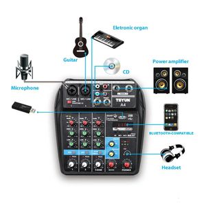 TEYUN professionnel 4 canaux carte de mixage numérique microphone téléphone portable diffusion en direct enregistrement sur ordinateur équipement audio DJ 240110