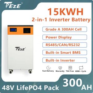 TZE 48V 300AH LIFEPO4 Batería de 15kwh Powerwall todo en uno con un inversor de 5kW máx.Seis sistemas paralelos de 51V 300AH de almacenamiento fuera de la red