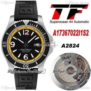 TF SuperOcean 44 ETA A2824 Automatische Mens Horloge A17367022I1S2 Geel Binnen Zwart Dial Stick Nummer Markers Rubber Super Edition Horloges Puretime A1