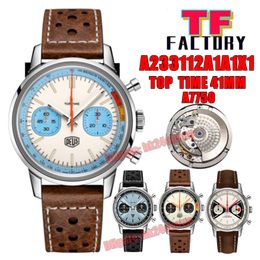TF Watches 41mm Top Time A233112A1A1X1 Acier Inoxydable ETA7750 Chronographe Automatique Montre Homme Cadran Blanc Bracelet Cuir Montres Homme