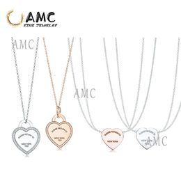 TF100% argent sterling 925 réel 925 prata esterlina classico amor duplo modelo chave colar pingente elegante joias mulher menina p207E