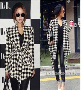 TFGS 2016 Mode Lente Herfst Jas Vrouwen Lange Mouw Houndstooth Print Top Casual Slanke Riem Peplum Vest Jas Outerwear19504686