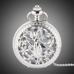 TFO montre de poche argent pétales creux Surround danse sirène conception pendentif dames mode cadeau collier 306e