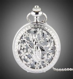 TFO Pocket Watch Silver hueco pétalos envolventes Diseño de sirena de sirena Collar de regalo de moda de damas232a275c9640431