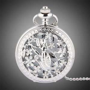 Reloj de bolsillo TFO, colgante con diseño de sirena de baile envolvente con pétalos huecos de plata, collar de regalo de moda para mujer 306e