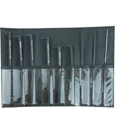 TG 9 PCS Pro Salon Hair Styling Snijden Koolstof Antistatische Barbers Ontsteking Kam Kam Hairdressing Carbon Combs ingesteld in Wallet1223156