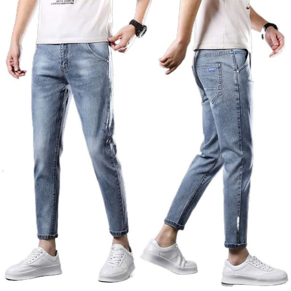 TG TG Spring and Autumn Plush Jeans Slim's Slim Fit Small Feet Elastic Corean Edition Marca moderna Versátiles Versátiles de 9 pulgadas