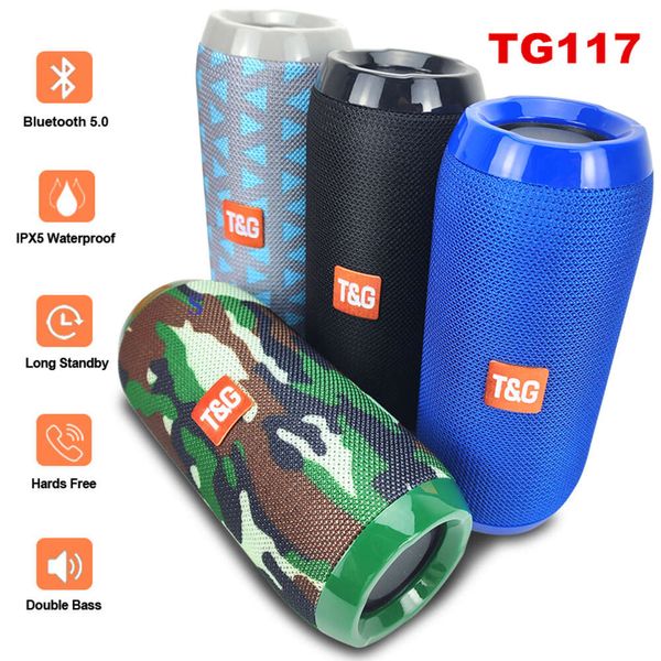 TG117 Portable Bluetooth Speakooth TWS Wireless Dual Bass Columna al aire libre Boombox FM Aux TF Music Music Player para campamento para acampar