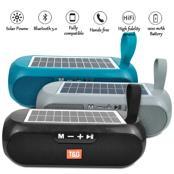 Boombox Solar TG182 para exteriores, altavoz de columna inalámbrico portátil USB de 10W, resistente al agua, compatible con tarjeta TF, Radio FM, entrada auxiliar