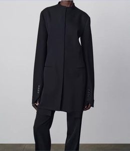 TH ~ ROW – manteau de costume à col rond, mi-long, avec boucle cachée, Style foncé, pour femmes, nouvelle collection printemps et automne 2024