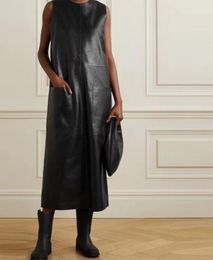 Th~Row Mode Minimaliste Gilet Robe Minimaliste Haute Qualité Layup Sans Manches Débardeur Jupe En Cuir