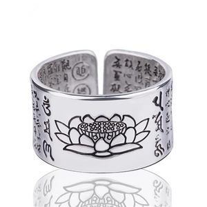 Thais 925 Silver zegeningsring Amulet Boeddha Lotus Baltische Boeddhistische geschriften Opening Rings