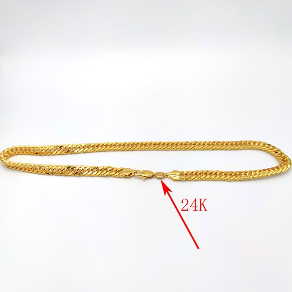 THAI BAHT solide 24 K timbre chaîne en or finition authentique collier bijoux lourds 10 mm d'épaisseur haut lien gourmette cubaine