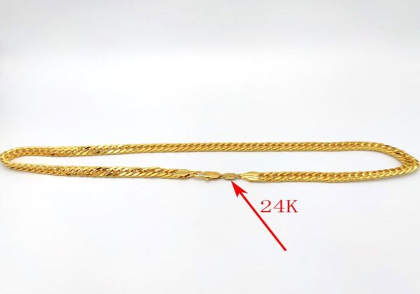 Thai Baht Solid 24 K Stamp Gold Chain de finition authentique Collier de finition lourde 10 mm d'épaisseur Curb cubain Link6585756