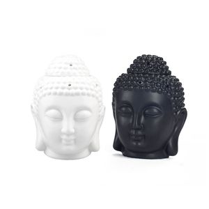 Tête de bouddha thaïlandais brûleur à huile essentielle lampes à parfum en céramique diffuseur d'arôme bougeoir ornement zen maison aromathérapie noir blanc