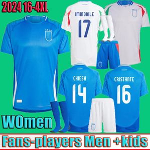 heren kinderen dames 2024 Italys voetbalshirts Italiaanse jersey SCAMACCA IMMOBILE CHIESA RASPADORI JORGINHO BARELLA BASTONI VERRATTI voetbalshirts