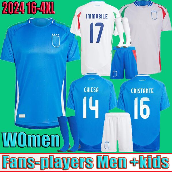 Hommes Enfants Femmes 2024 Maillots de football Italie Maillot italien SCAMACCA IMMOBILE CHIESA RASPADORI JORGINHO BARELLA BASTONI VERRATTI Chemises de football