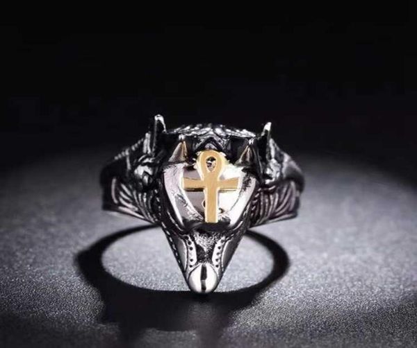 Bague d'auto-défense en argent thaïlandais, anubis, fenêtre cassée, en acier titane, ancien dieu égyptien de la mort, tête de chacal, 1592487