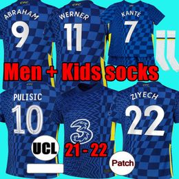 Thaïlande Quatrième 20 21 22 Werner Havertz Chilwell Ziyech Soccer Jerseys 2021 2022 Pulisic Home Blue Football Shirt Kante Mount 4th Men Kids Set Kits Tops avec chaussettes