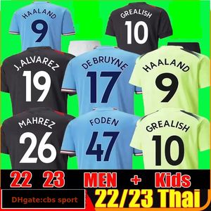 Thaïlande Haaland Soccer Jersey 22 23 De Bruyne Phillips Mans Villes Grealish Sterling Mahrez Foden 2022 2023 Football Tops Chemise Uniformes Hommes Enfants Kit Troisième Jeunesse