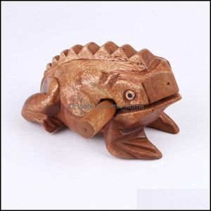Thaïlande porte-bonheur grenouille avec tambour bâton artisanat traditionnel décor de bureau à domicile Figurines d'art en bois Miniatures livraison directe décorative