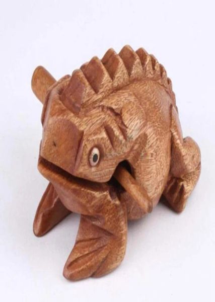 Thaïlande grenouille porte-bonheur avec tambour bâton artisanat traditionnel décor de bureau à domicile Figurines d'art en bois Miniatures1576665 LL