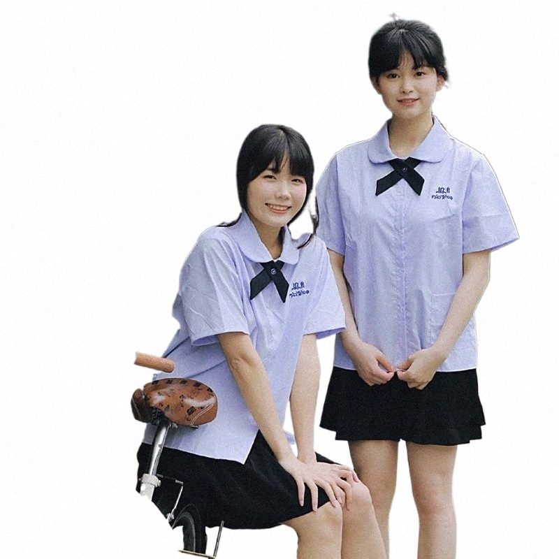 Thailand Preppy Uniform Cosplay Uniform JK kjol Bow Tie Student Kostym Runda halsskjorta Girl Pleated kjol Thai School Clothes G3tb#