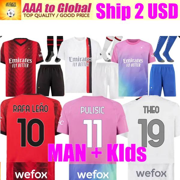 23/24 MILAN IBRAHIMOVIC Giroud Soccer Jerseys Pulisic Theo Brahim Tonali Romagnoli Rafa Lea S.Castillejo Kessie Saelemaekers Away White 3rd Pink Football Uniforme