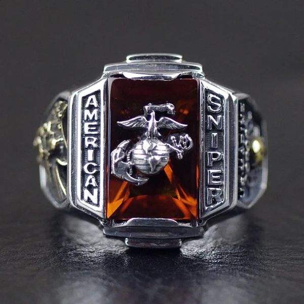 Anillos de plata de Tailandia, anillo con insignias de francotirador del Cuerpo de Marines de EE. UU., anillo de plata S925, anillo para hombre, anillo de moda 240125