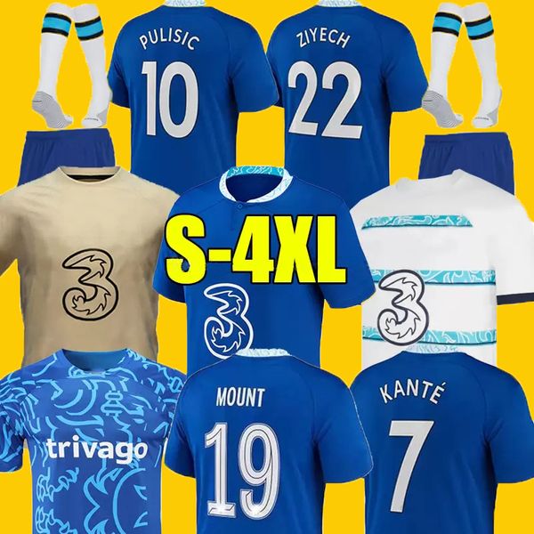 Tailandia Fútbol 22 23 STERLING Camisetas de fútbol MOUNT WERNER HAVERTZ CHILWELL ZIYECH PULISIC local azul visitante amarillo Camiseta de fútbol KANTE Hombres Niños conjunto Kits uniforme