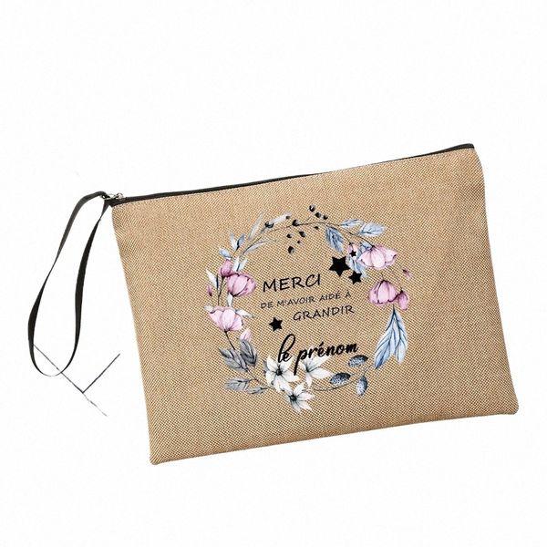 Merci de M'avoir aidé à grandir avec mon nom pochette persalisée Merci de M'avoir Aider A Grandir sac de rangement femme cadeau de Noël f1Gf #