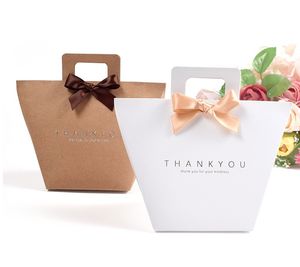 Bedankt geschenkdoos tas met handvat opvouwbare bruiloft kraft papier snoep chocolade parfum verpakking eenvoudig