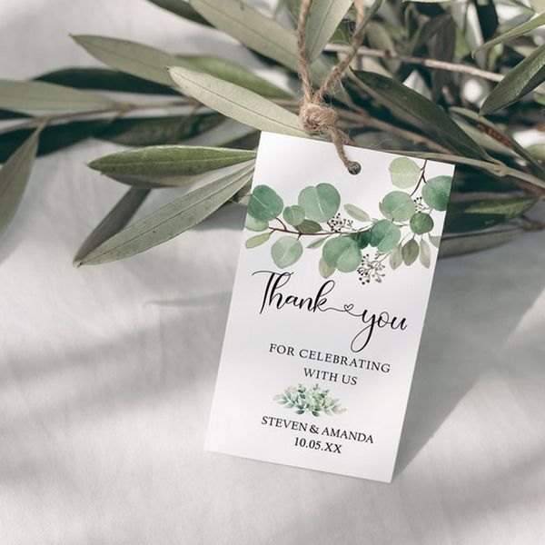 Merci tags Tags-cadeaux imprimables Greenery Wedding Favor Tags, baby shower, aquarelle modifiable Feuilles d'Eucalyptus