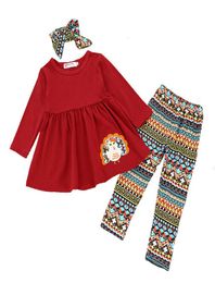 Thanksgiving Baby Girls Outfits Children Turkije Print Dress Toppants met hoofdband 3PCSSet 2018 Spring Autumn Kids Clothing Sets5771449