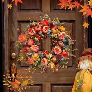 Thanksgiving voordeur krans herfst pioenroos pompoen zonnebloem krans Festival viering ronde herfst pompoen krans Home Decors 240130