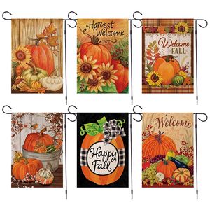 Thanksgiving Tuin Vlag Jute Pompoen Zonnebloemen Decoraties Outdoor Herfst Yard Decor