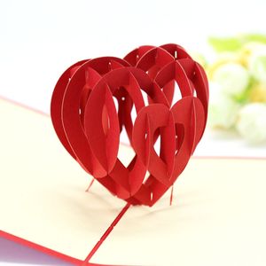 Cartes de vœux de Thanksgiving faites à la main 3D rouge en forme de cœur pliable, fournitures de fête de mariage, de saint-valentin