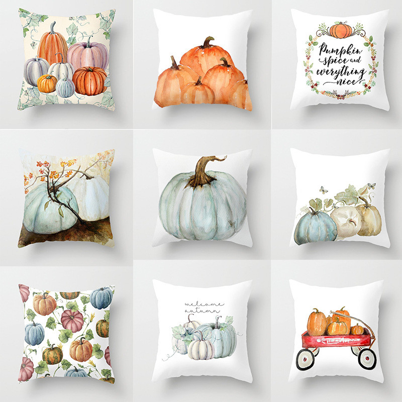 Thanksgiving Pillow Case Farmhouse Fall Throw Pillowcovers Autumn Harvest Halloween Pumpkin Printed Pillow Cushion