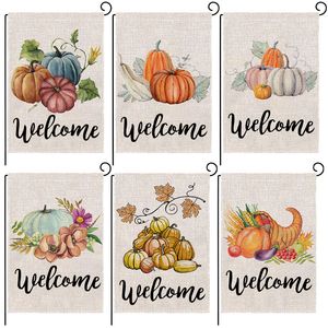 Thanksgiving citrouille toile de jute jardin drapeau automne bienvenue citrouilles jardin drapeau récolte cour décoration extérieure